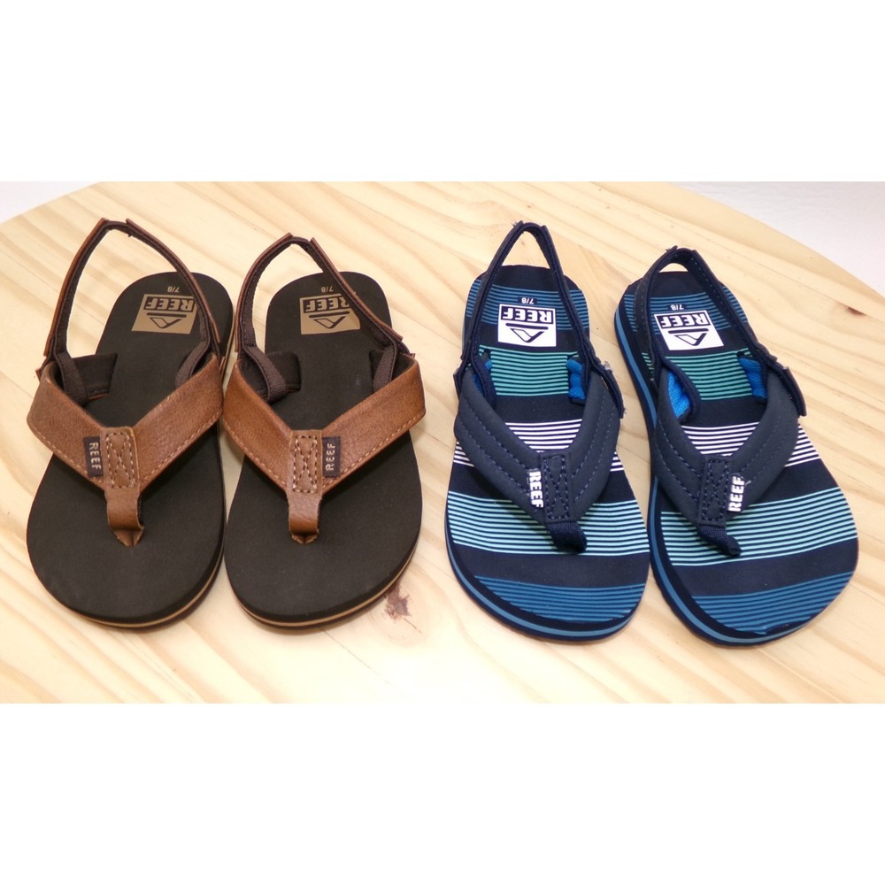 Reef Flip Flop Sandals Kids Boys Size 7/8 Brown Twinpin and Blue Ahi Back Strap